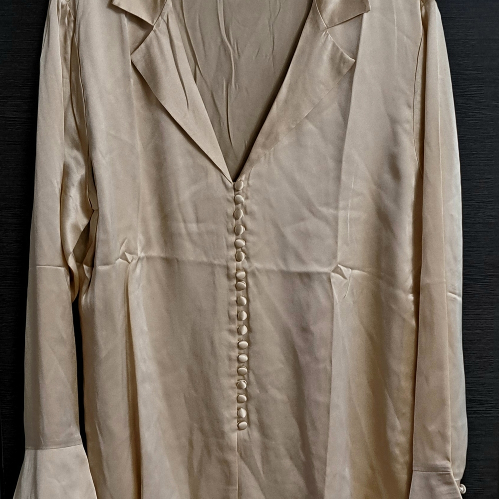 Reformation Elegant Silk Button Detail Bell Sleeve Blouse